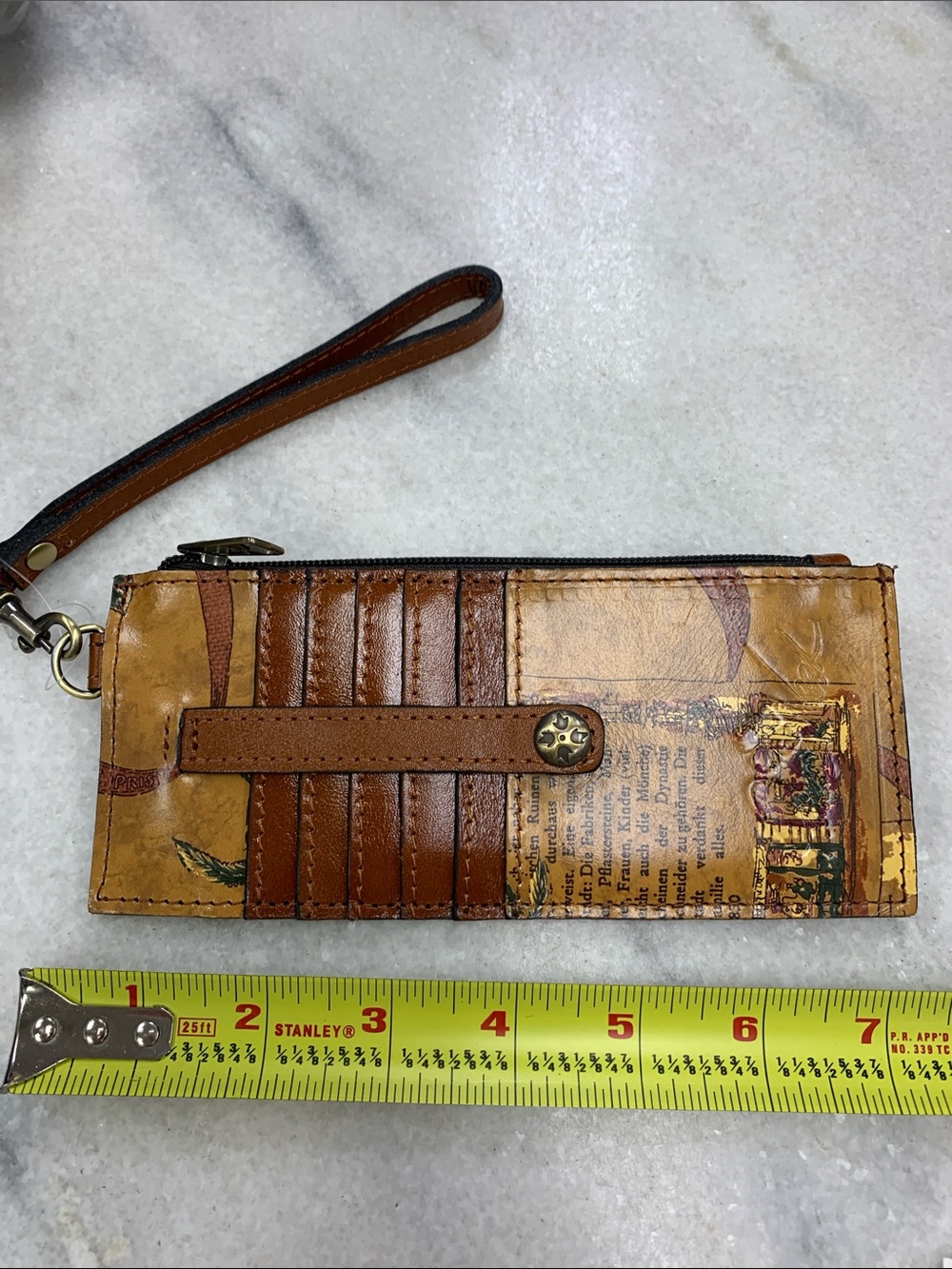 Patricia Nash Brown & Tan Vintage-Print Leather Wristlet Wallet